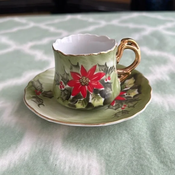 Vintage Lefton England hand painted bone china cup and saucer - Picture 1 of 9